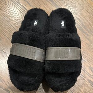 UGG Black Fuzzy Slippers